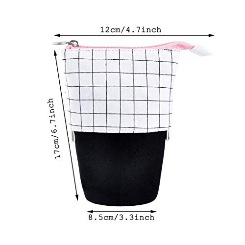 iSuperb Telescopic Pencil Case Stand Up Pen Bag Grid Pencil Holder Canvas Stationery Pouch Cosmetic Bags