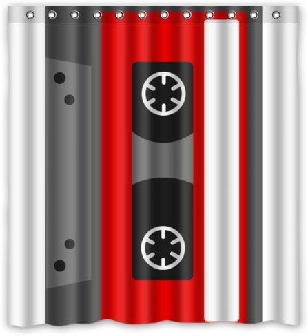 66(W)x72(H)-Inch Waterproof Bathroom Cassette Tape Shower Curtain
