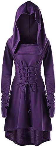 Womens Renaissance Costumes Robe Lace Up Vintage Halloween Cosplay Hooded Dress Cloak