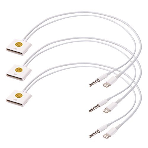 Lightning 8 pin to 30 pin Cable Adapter with Audio Cable for iPhone 6/ 6 Plus / 5 / 5S / 5C, iPad Air, ipad mini - 3pack (white)