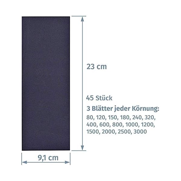 HAWERK Profi Schleifpapier Set | 80-3000 KÃ¶rnung, 45 StÃ¼ck | Nass und Trocken | Schleifpapier fÃ¼r Holz, Metall, Auto, Lack, HolzmÃ¶bel, Stein, Lack, Glas | Nassschleifpapier, Sandpapier Set – Bild 3
