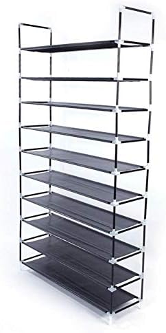 Wintesty Shoe Rack, Simple Assembly 10 Tiers Non-Woven Fabric Shoe Rack with Handle Black (Shipped from US Warehouse)