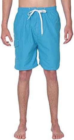 Mens Club Solid Boardshorts Trunks with Cargo and 2 Side Pockets - Teal Blue - XX-Large