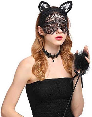 AxssjS Fashion Headband Lace Cat Ears Veil Black Eye Mask Sexy Women Party Headwear - Black