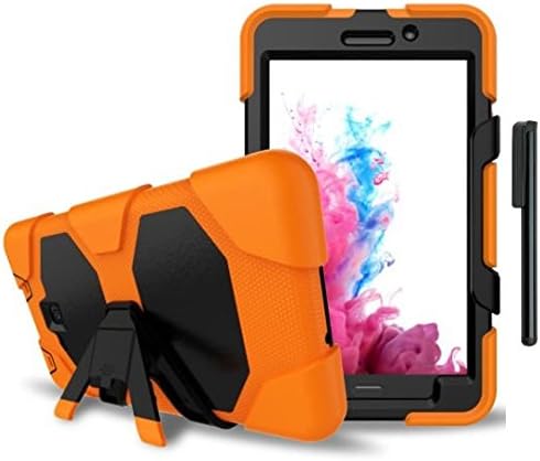 Samsung Galaxy Tab A 7.0 Case(SM-T280),3in1 Heavy Duty Shockproof Armor Three Layer Hard PC+Silicone Hybrid Impact Resistant Defender Full Body Protective Kickstand Case with Screen Protector - Orange