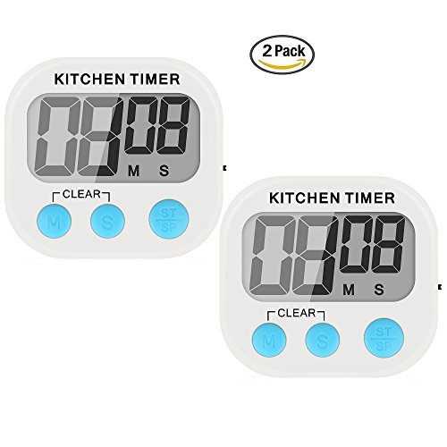 STLSTT Digital Kitchen Cooking Timer - Large LCD Display, Big Digits, Loud Alarm, Magnetic Backing, Stand - Minute Second Count Up , Countdown for Cooking, Baking, Sports, Beauty, Resting - 2 of Set