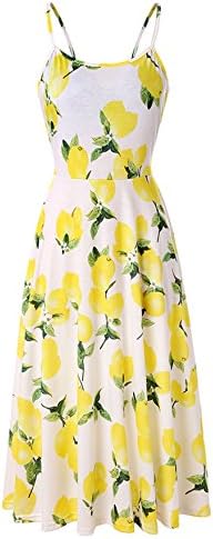 Fooyou Women Summer Dress Sleeveless Adjustable Strappy Floral Flared Swing Dress