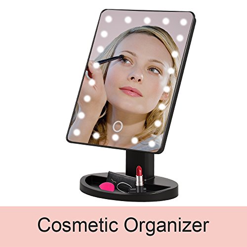 BEW Lighted Makeup Mirror/Vanity Mirror with 22 LED lights &Touch Screen Dimming, Detachable 10X Magnification Spot Mirror,Valentine's Day Gift (Black)