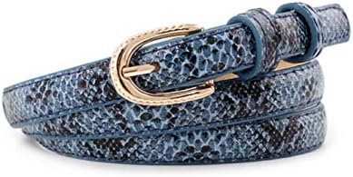 Women Fashion Snakeskin Print PU Leather Dress & Jeans Narrow Waist Belt for Girls and Ladies Gold Color Pin Buckle