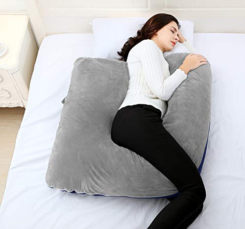 AngQi Pregnancy Body Pillow with Velvet Cover, L Shaped Full Body Pillow for Pregnant Women and Side Sleeping