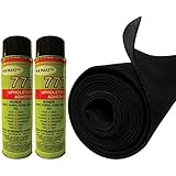 Polymat 2 cans 777 Spray Glue + 45 FT x 3.75FT Wide Black Speaker Sub Box 45ft Backed Carpet Truck Car Trunk Liner, Dash Cover, Interior Headliner Carpet