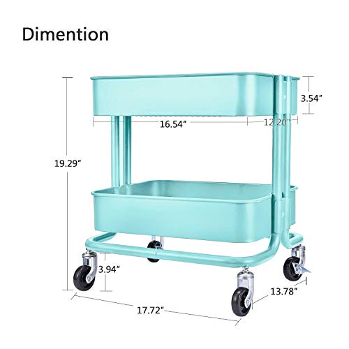 2Tier Metal Utility Rolling Cart Storage Side End Table with Cover