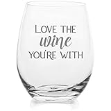 Love The Wine You're With – Cute, Novelty, Etched Wine Glass by Lushy Wino - Large 16 Ounce Size with Funny, Etched Sayings - Gift Box