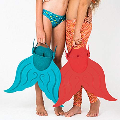 BlueSpace Swim Fins for Kids Monofin Mermaid Tail Adjustable Fins Foot Flippers for Travel Swimming Diving Girls Boys, Blue and Red