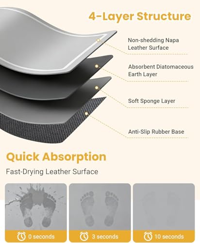 SLEEPHEAD®Soft Diatomaceous Earth Bath Mat, Quick Dry Bathroom Mats 2 Piece, Gray Super Absorbent Bath Mat Set, Washable Non Slip Bathroom Rugs, Stone Bath Mats Alternative