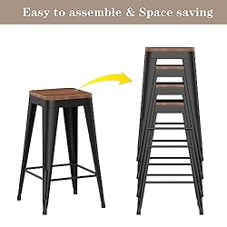 SHINEBOOM Barstools Set of 4 Black Metal Bar Stools