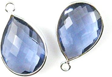 Gemstone Pendant - Sterling Silver - 13x18mm Faceted Pear Shape - Iolite Quartz (Sold Per 2 Pieces)