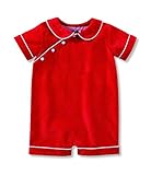 Mud Pie Baby Boys Red Corduroy Romper White Piping Peter Pan Collar
