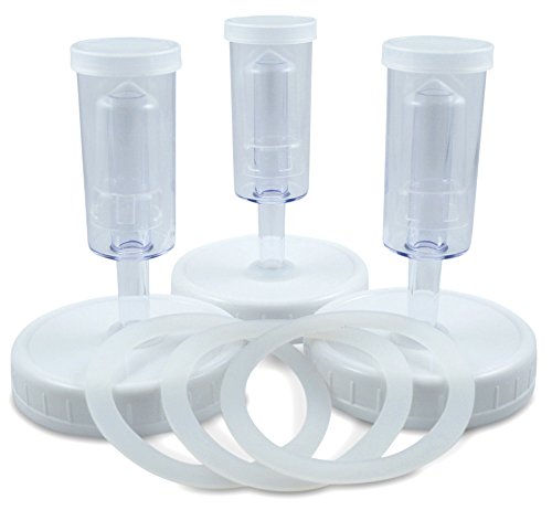 Ferment N' Joy Fermenting Lid Kit with Airlocks for Wide Mouth Mason Jars, Pack of 3