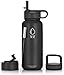 32oz Stainless Steel Water Bottle, Extra Three Lids - Straw, Flip and Carabiner Caps, Double Walled & Vacuum Insulated, BPA Free, Powder Coated