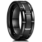 King Will Classic Mens 8mm Black/Gold/Rose Gold Tungsten Carbide Wedding Band Brick Pattern Brushed Finish