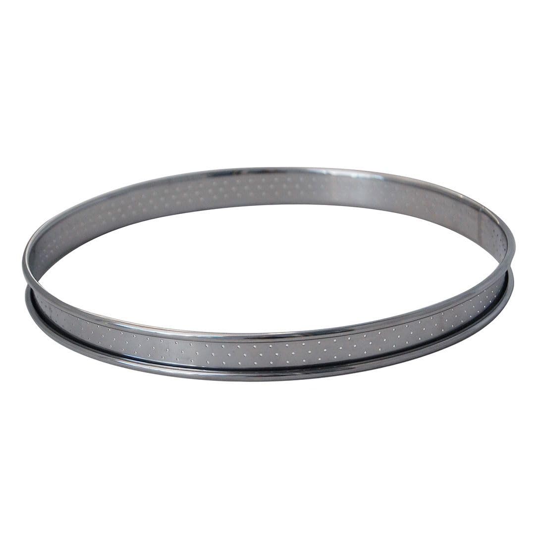 De Buyer Stainless Steel Round Tart Ring with Perforated Rounded-Off Edges, Silver