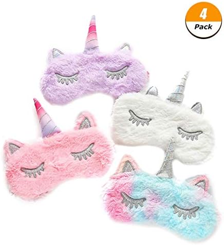 Yorgewd 4 Pack Unicorn Sleeping Cover Soft Plush Blindfold Cute Eye Cover Horn Eye Shade Eye Cover for Women Girls Night Nap Travel Meditation Nap