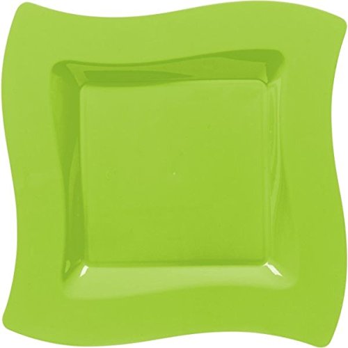 Party Perfect Premium Wavy Square Plates Tableware, Kiwi Green, Plastic , 10