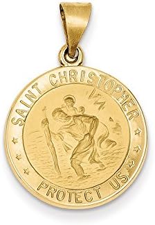 14K Gold Polished and Satin St. Christopher Medal Pendant (0.83 in x 0.75 in)