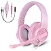 Anksono Gaming Headset for Xbox One, PS4, Nintendo Switch, 3.5MM Wired Over-ear Headphone with Microphone and Volume Control for PC, Laptop, iPad, Cell Phone, Pink