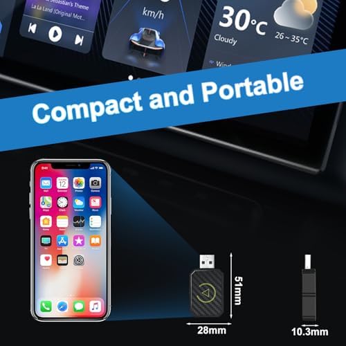 Adattatore Carplay Wireless, 2025 USB Carplay Senza File per iPhone, Car Play Dongle per Auto con USB A/C, Compatibile con Apple iOS 10+ e 800+ Modelli di Auto dopo il 2016