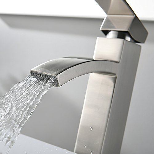 VCCUCINE Contemporary Modern Brushed Nickel Tall Single Handle Bathroom Vessel Sink Faucet, Laundry Stainless Steel Sink Faucet With Two 3/8" Hoses - Thumbnail 5