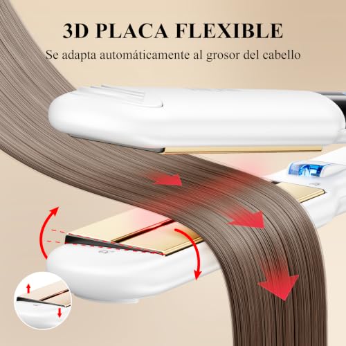 ANLAN Plancha de pelo iónica con luz roja, placas cerámicas flotantes 3D de 36 mm, Rápido 15s, 14 niveles, pantalla LCD, profesional e inteligente