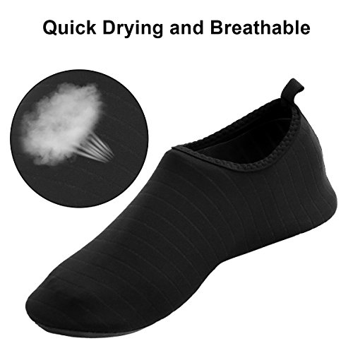 HQdeal Women’s Men’s Water Shoes Quick Drying Outdoor Sports Athletic Sneakers Aqua Shoes Slip On Lightweight Yoga Socks for Swimming Diving Surfing Snorkeling Boating Beach Walking Striped Black