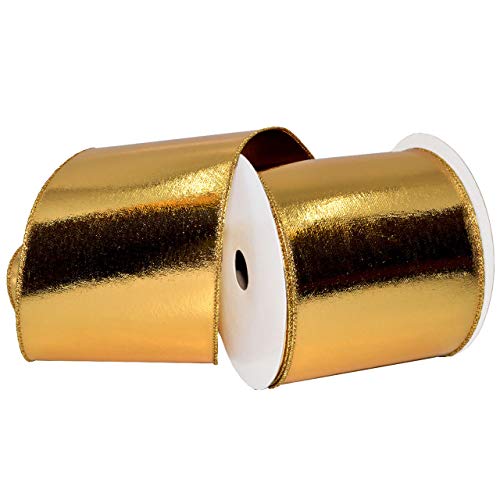 Morex Ribbon Lamè Ribbon, Wired Sheer 4 inch by 10 Yards, Gold