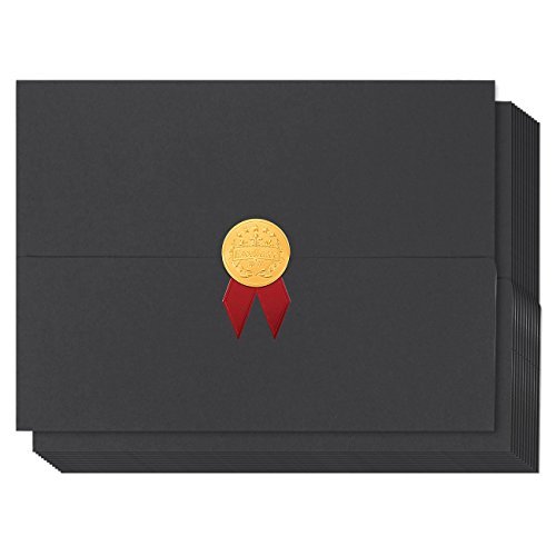 Photo 1 of Best Paper Greetings Award Presentation Envelopes - 12-Pack, Trifold, Black, 12.5 x 9.2 in - Certificate Covers with Gold Foil Seal & Red Bow - Certificate Holders Envelopes for Employee Appreciation