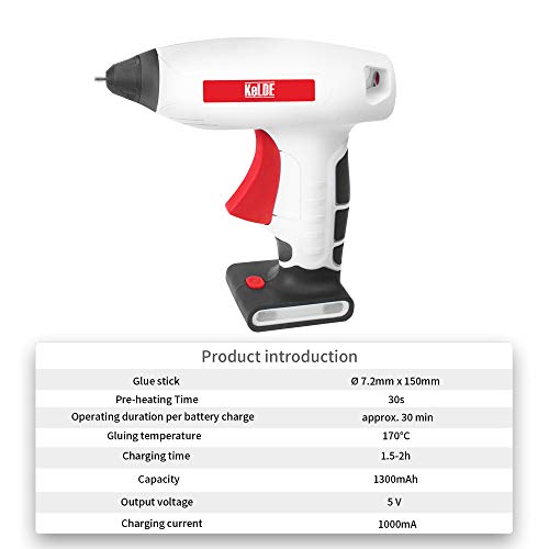KeLDE Cordless Hot Glue Gun Kit, 30 Seconds Heating Time 3.7V Li-ion Battery Rechargeable Glue Gun, with USB Cable and Plug, Fine Tip Nozzle, Includes 20pcs 0.6x0.28" Hot Glue Sticks, UL Certified