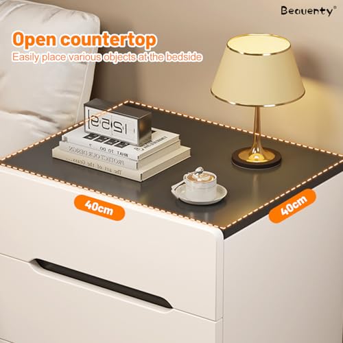 Beauenty Modern Nightstand, Bedside Table with 2 Drawers, Storage Side Tables, Space Saving End Table Cabinet for Bedroom, Office, Hotel, 40x40x45cm (2 Drawers-Black & White)