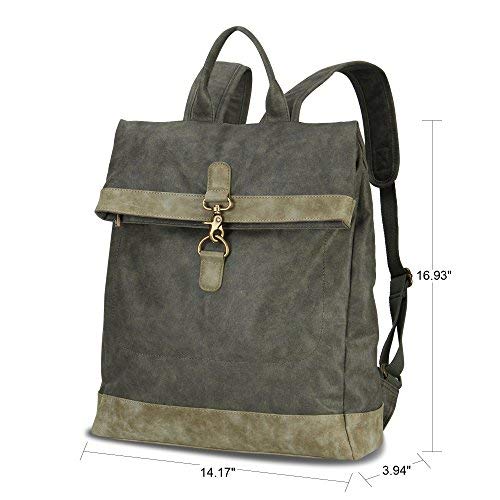 Hynes Eagle Stylish Roll Top Canvas Backpack Lightweight Travel Bag Matte Finish Army Green