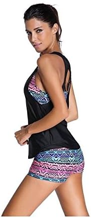 AisuVolvo Women 3 Pieces Tribal Printed Tankini Swimsuits Swimwear with Boyshort Set