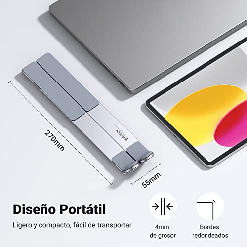 UGREEN Soporte para Laptop Aluminum Portátil, Plegable y 5 Altura Ajustable Laptop Soporte de Ventilado con Altura Ergonómica para Portátiles y Tabletas de 8-17.3pulgadas