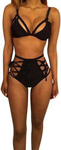 Clearance Bandage Bikini Set Missyy Women High Waist Swimsuits Bathingsuit Beachwear Sexy Swimwear Fashion Ladies Push-Up Padded Bra (M, Black)