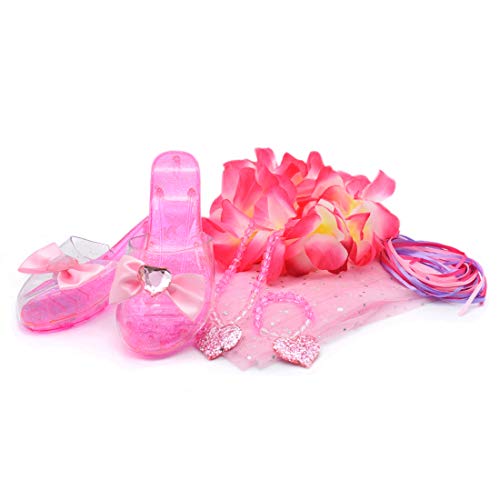 5 Pcs Princess Party Favor Jewelry Fairy Costume Dress Up Role Play Set with Shoes Cape flower crown necklace & bracelet for toddler girls