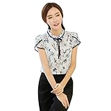 Soly Tech Women Retro Floral Print Chiffon Blouse Ruffled Collar Work Shirt Tops
