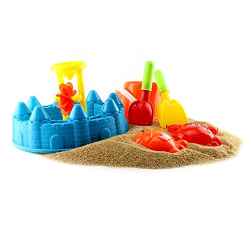 FAVTOY ISLAND - 7 Piece Set Beach Sand Toy Set Including Castle, Molds, Bucket, Shovels, Rakes, Mesh bag Packaging - Thumbnail 4