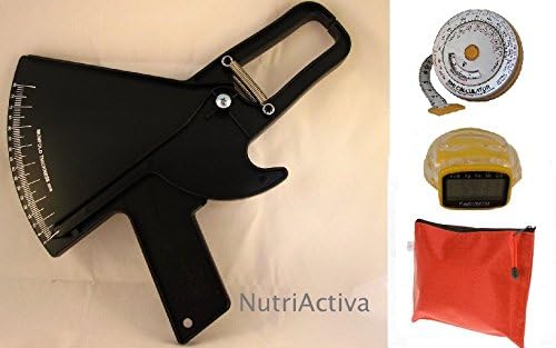 Slim Guide Skinfold Caliper Fit Kit w/ BMI Tape Measure, Pedometer (Black w/case)