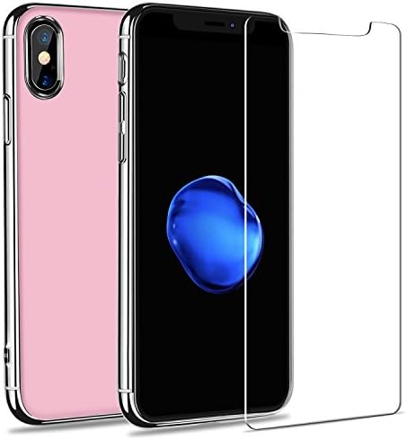 iPhone X Case with FREE Screen Protector,iPhone 10 Case with Electro plate Frame,Stylish Thin Slim Hard Case Matte Surface for Apple iPhone X(Chrome Pink)