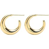 LecAit 18k Gold Hoop Earrings For Women 20-40mm | Thick Infinity Gold Hoops Women Earrings | 925 Sterling Silver Post Earrings For Women