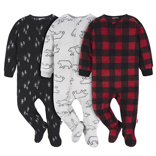 Gerber unisex-baby Fleece Footed Pajamas 3-pack