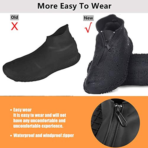 DREAMUS Reusable Silicone Waterproof Shoe Covers, Silicone Shoe Covers with Zipper No-Slip Silicone Rubber Shoe Cover for Kids,Men and Women (Black, L)